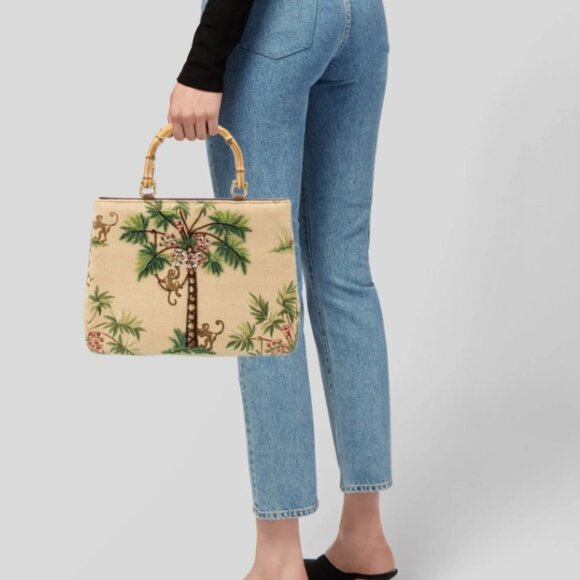 Isabella Fiore Embellished Island Print Monkey Palm Holiday Vintage Bag Bamboo - Picture 2 of 7